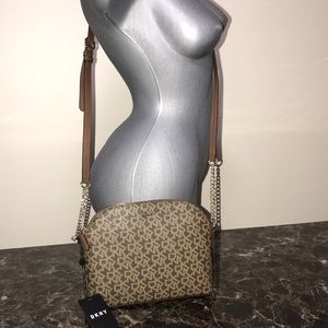 NWT DKNY Corrie Dome Crossbody Brown & Nude.